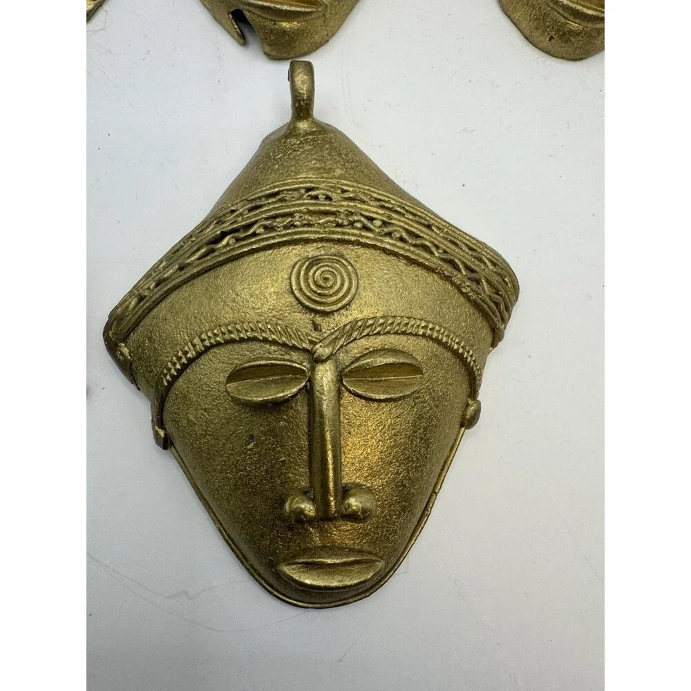 Lot Of 10 West African BAULE Brass Pendant Mask Handmade